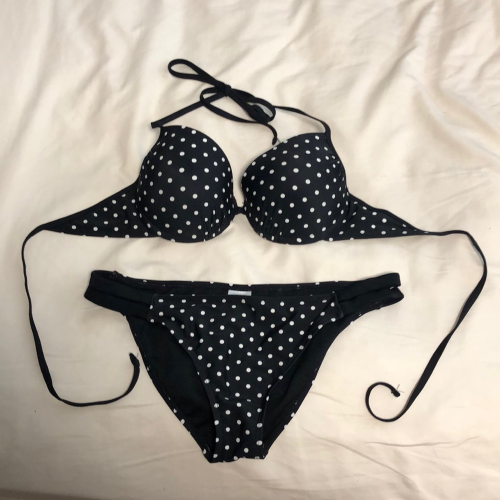 black and white polka dot swimsuit